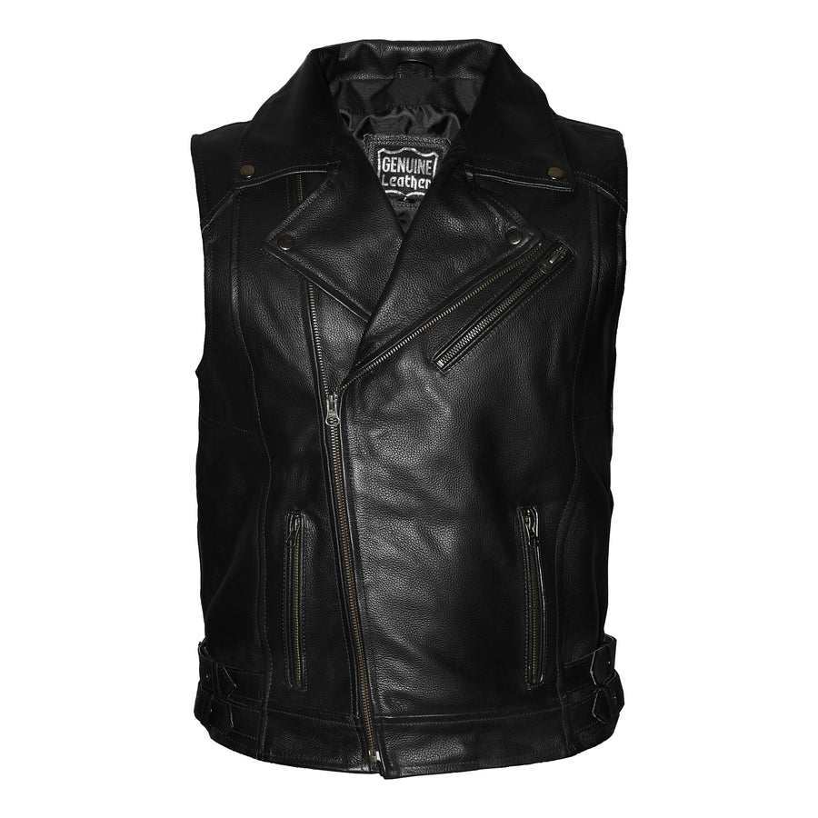 Motorcycle Leather Vest Black