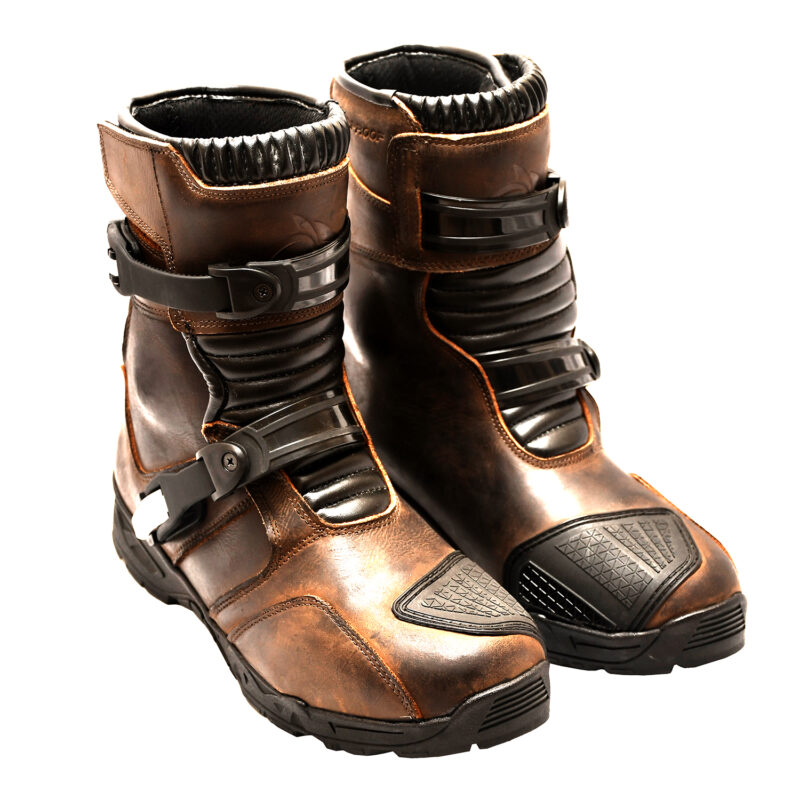 Unyle Adventure Boots - Vintage leather boots with waterproof lining and impact protection for adventurous riders.